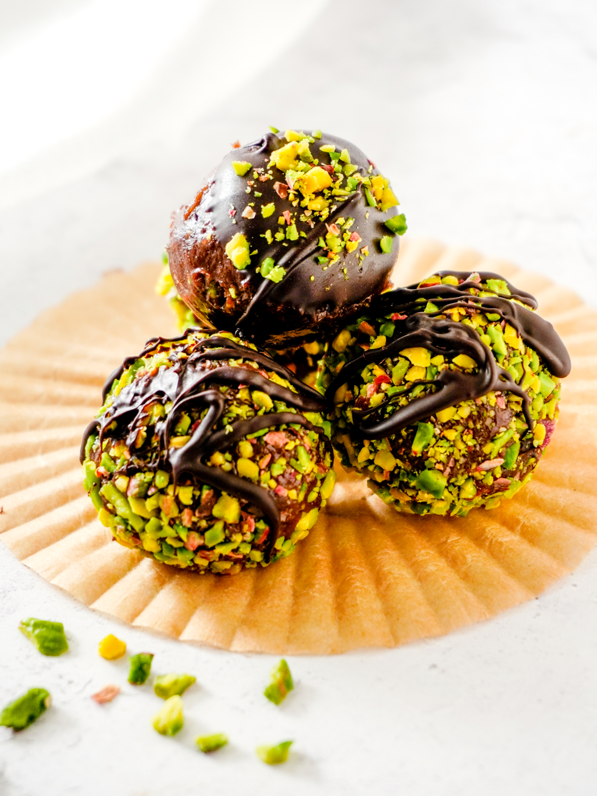 Pistachio Date Balls with Chocolate