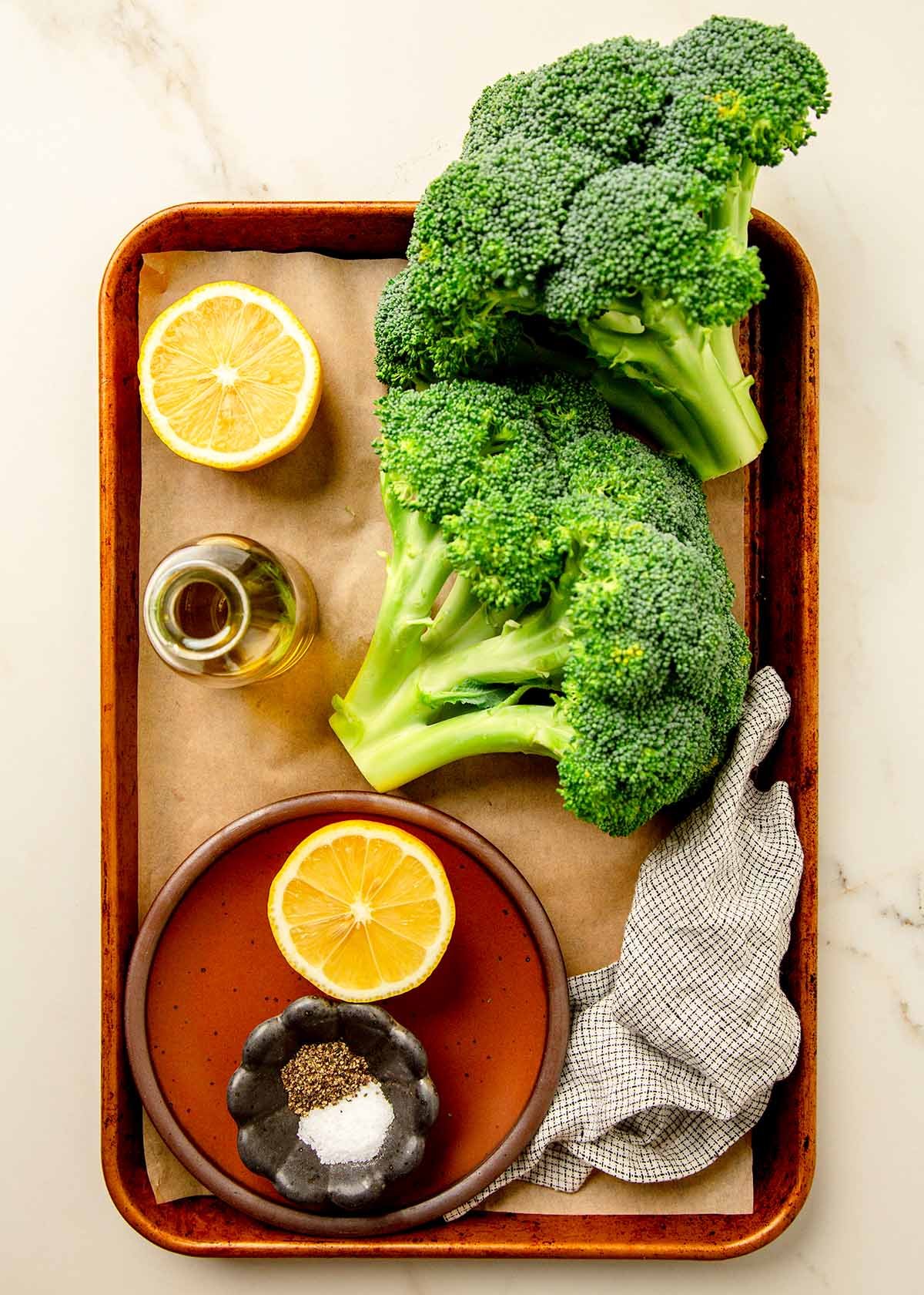 Ingredients to make roasted broccoli