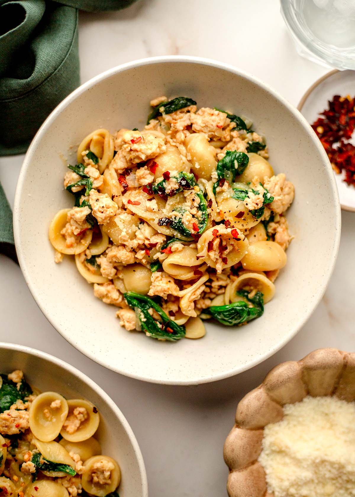 Orecchiette with Chicken Sausage and Spinach