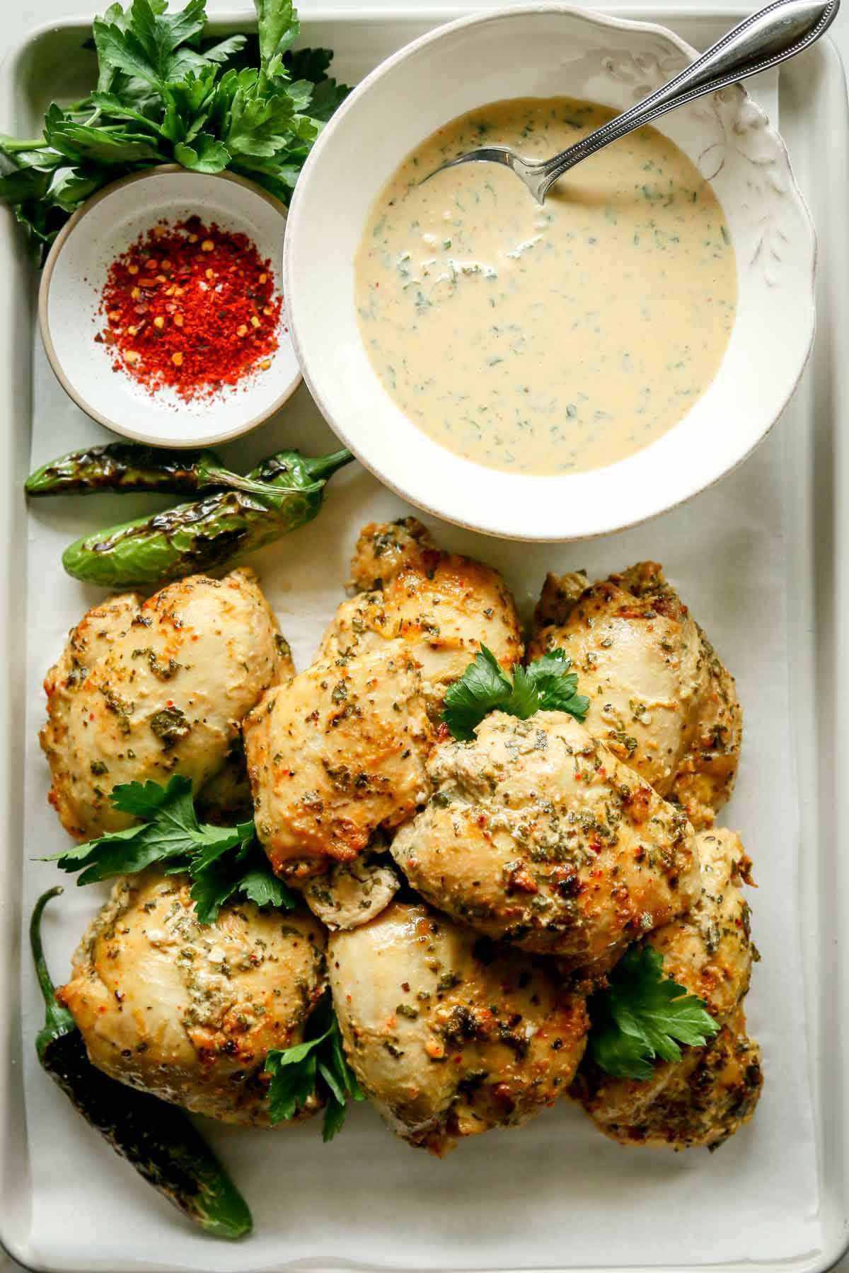 Tahini Chicken Thighs with a Side of Tahini Sauce