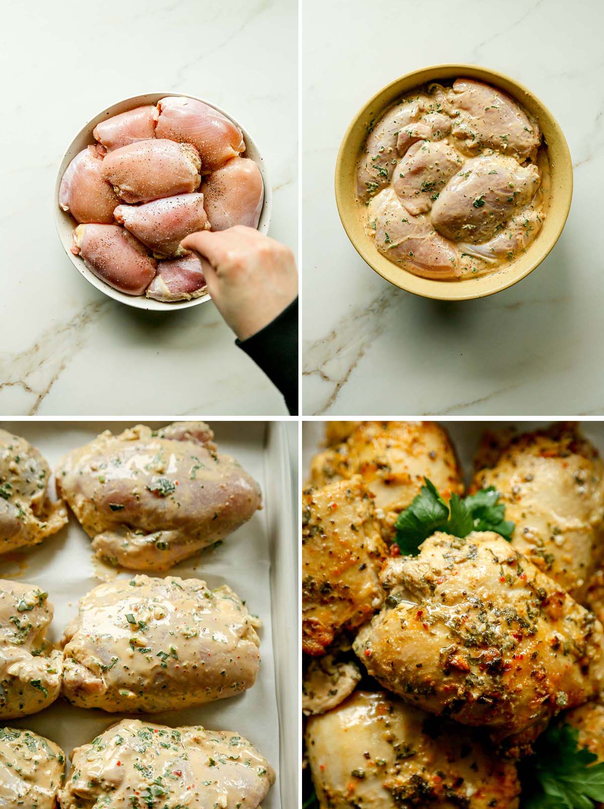 Tahini Marinated Chicken Thighs Prepared and Roasted