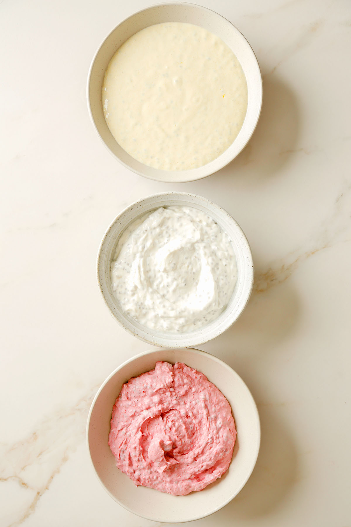 Chia Pudding Divided into 3 Bowls