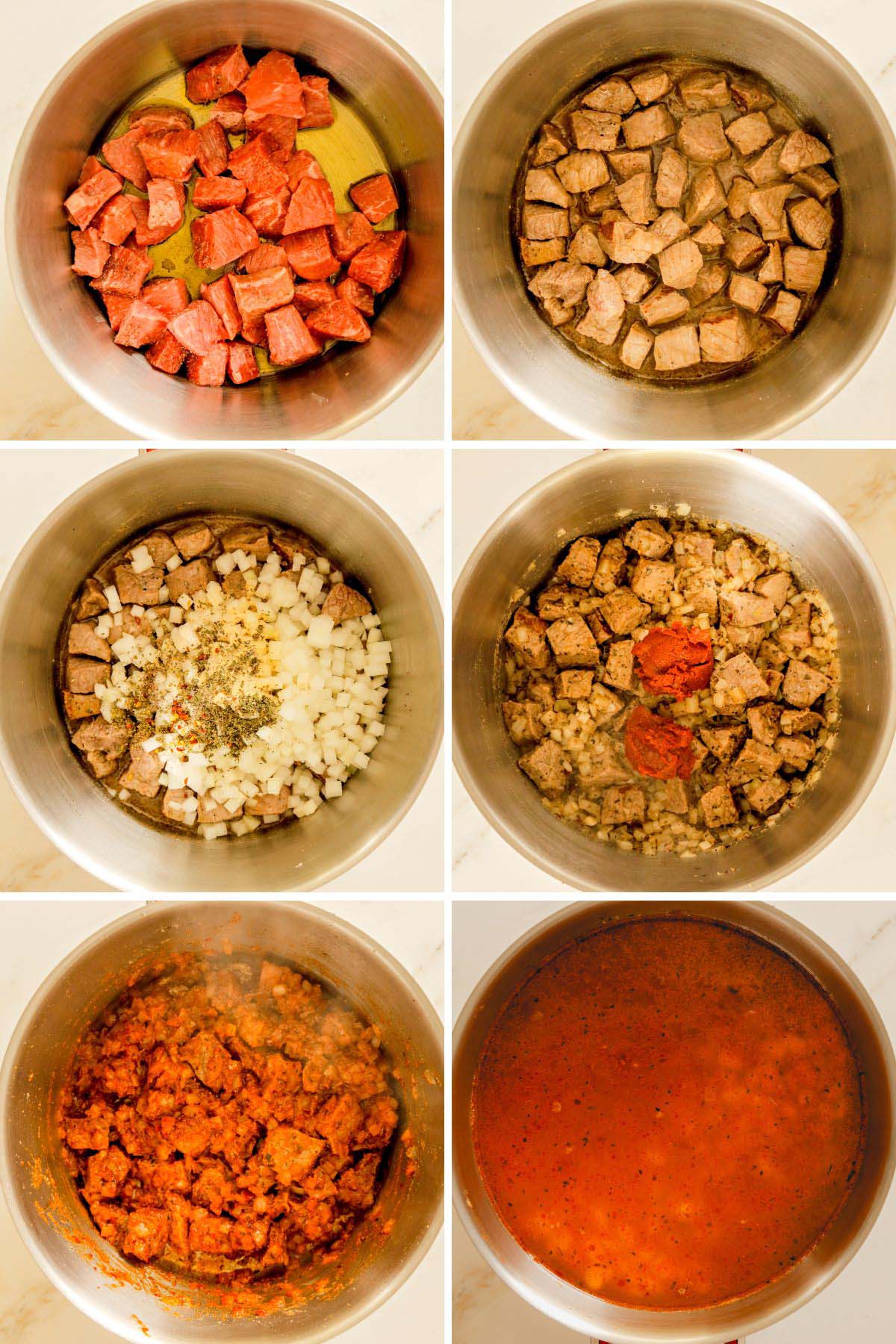 How to Make Turkish Bean Stew, Browning the meat, sautéing onions and garlic, adding pre-soaked beans, and broth