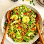 Avocado and quinoa taco salad in a serving dish