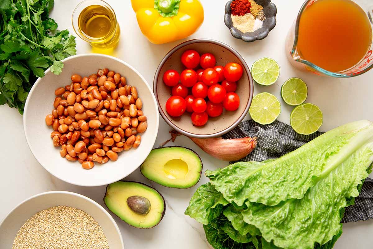 Ingredients for making quinoa taco salad