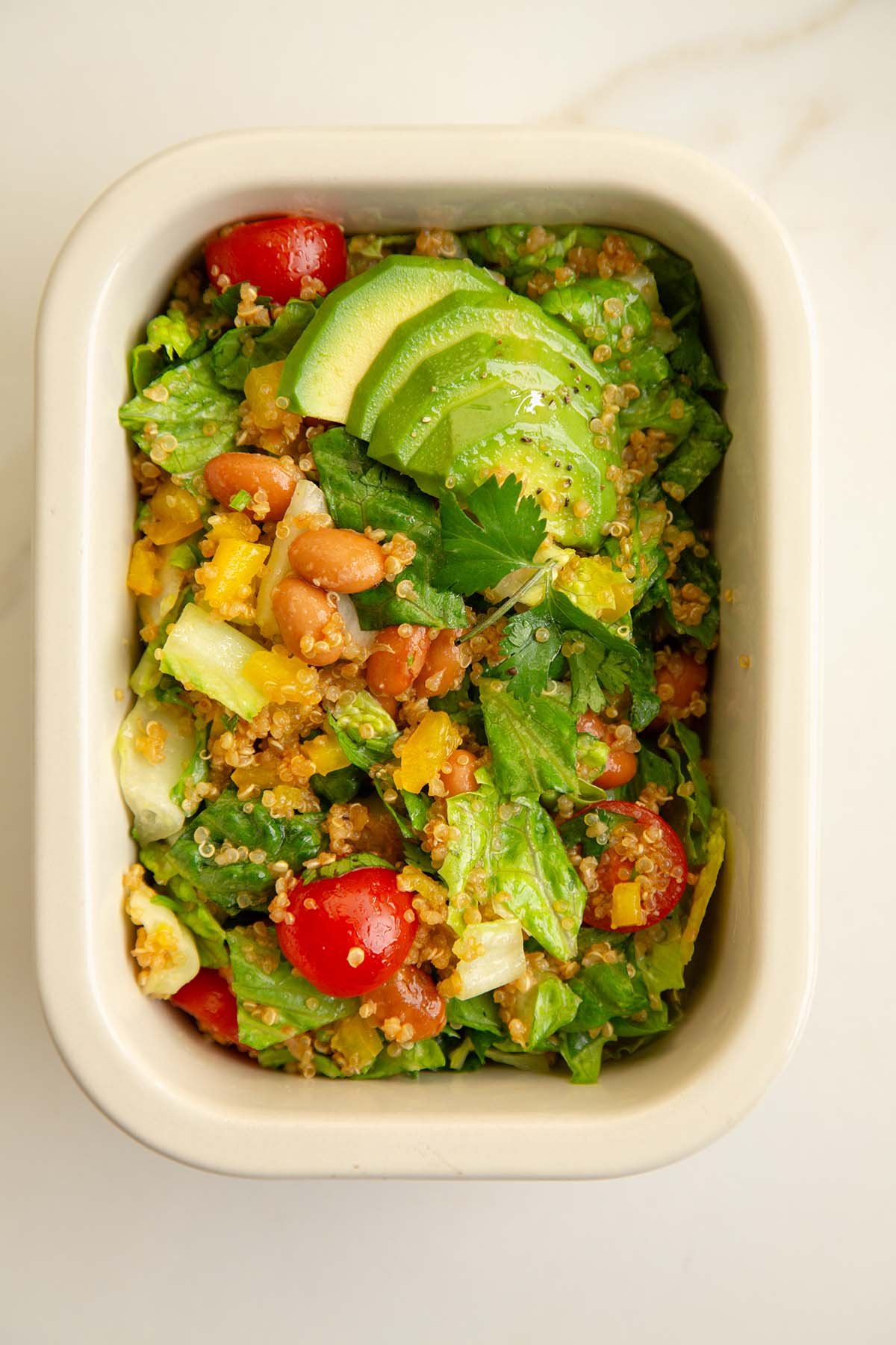 Quinoa taco salad in a container
