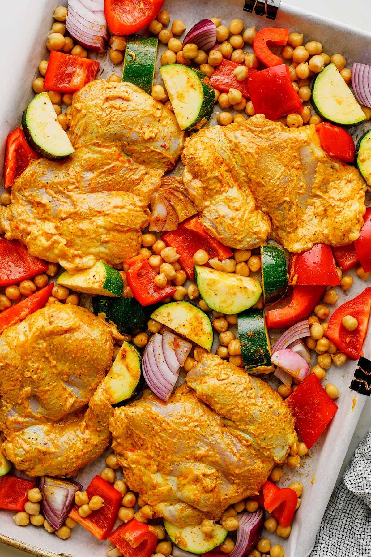 Sheet Pan Chicken Shawarma Before Baking