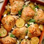 Lemon chicken and potatoes in oven