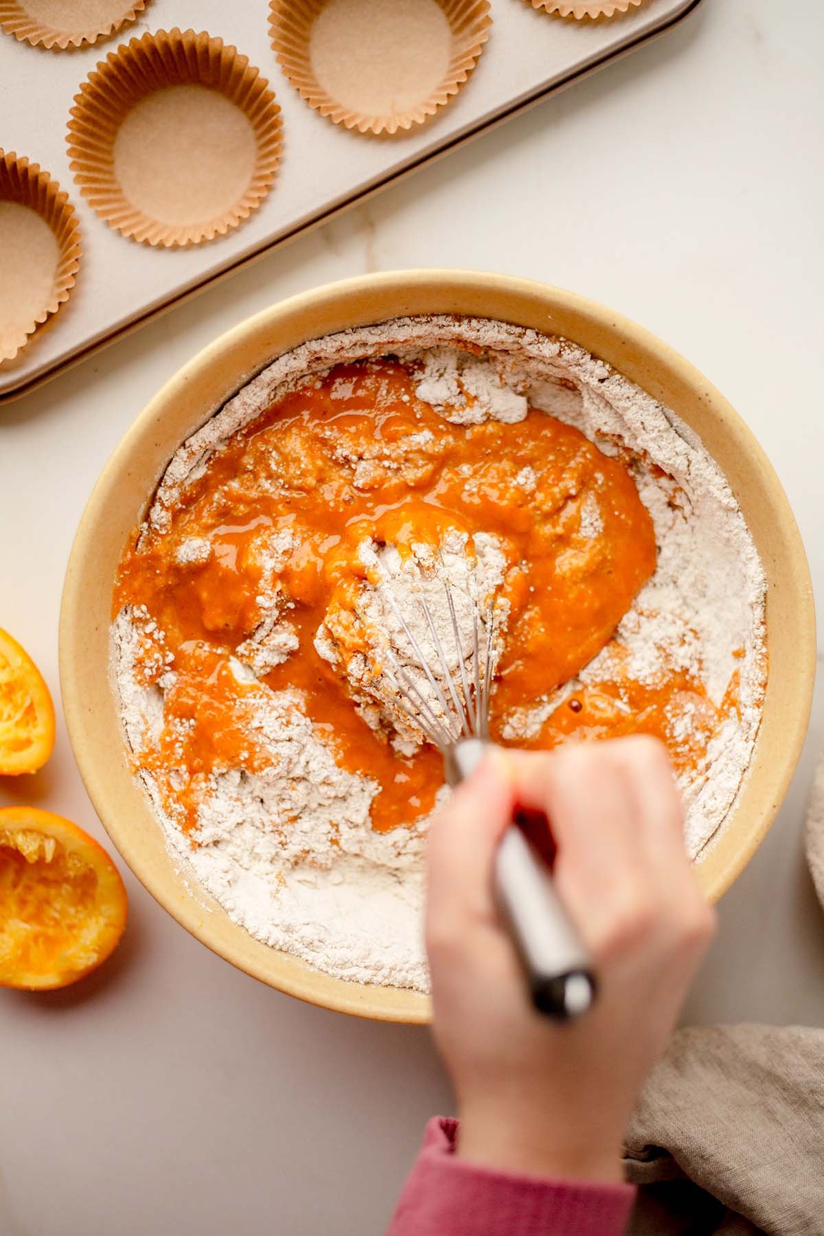Mixing pumpkin banana batter