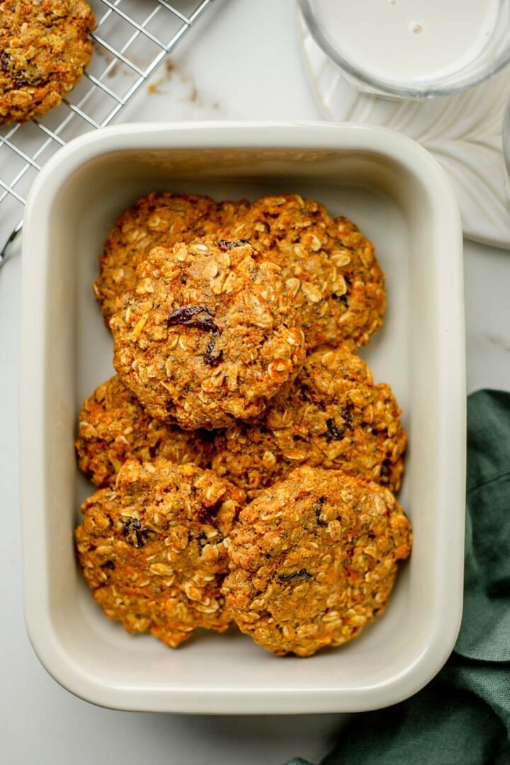Morning glory breakfast cookies stored in a meal prep container.