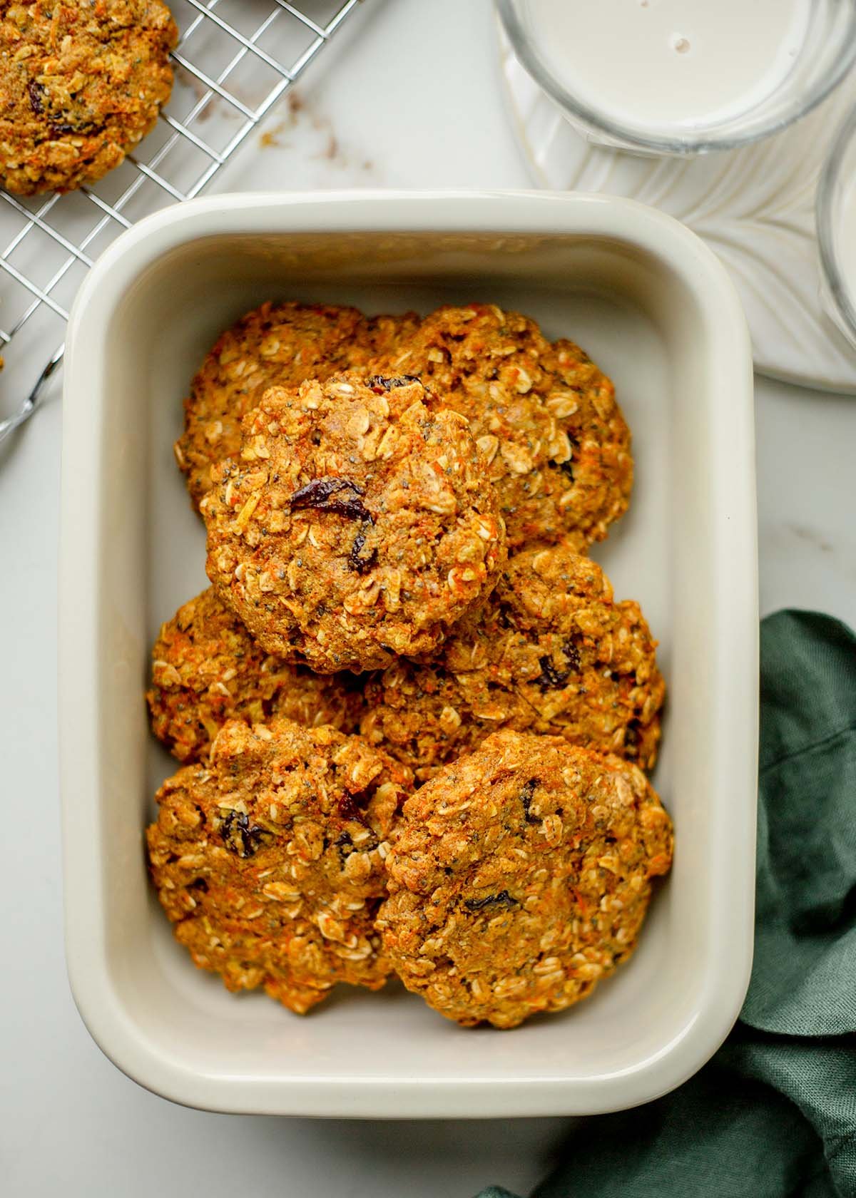 Morning glory breakfast cookies stored in a meal prep container.