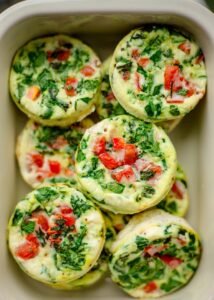 Egg white bites up close in container