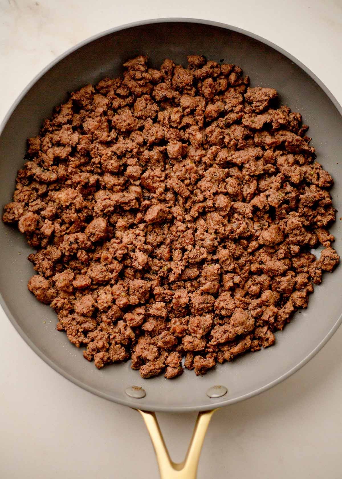seasoned ground beef in a pan