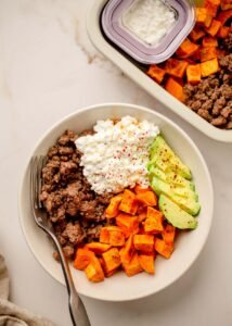 High-Protein Cottage Cheese Bowls with Ground Beef and Sweet Potato