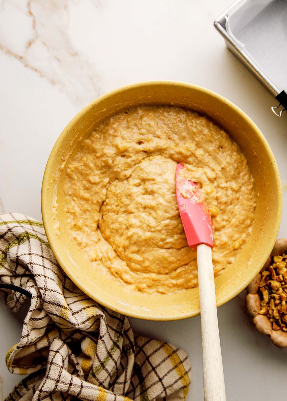 Honey Banana Bread Batter in Bowl