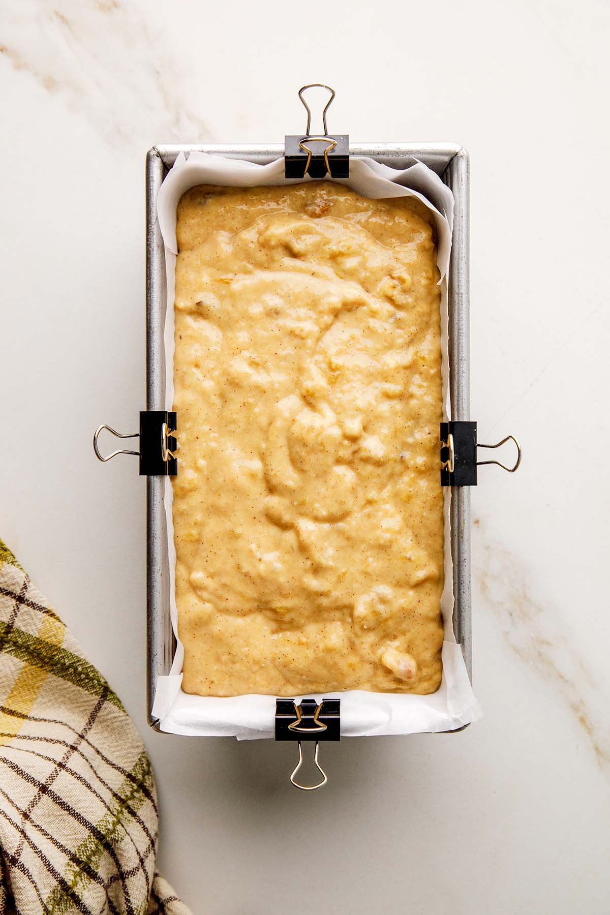 Honey Banana Bread Batter in Loaf Pan